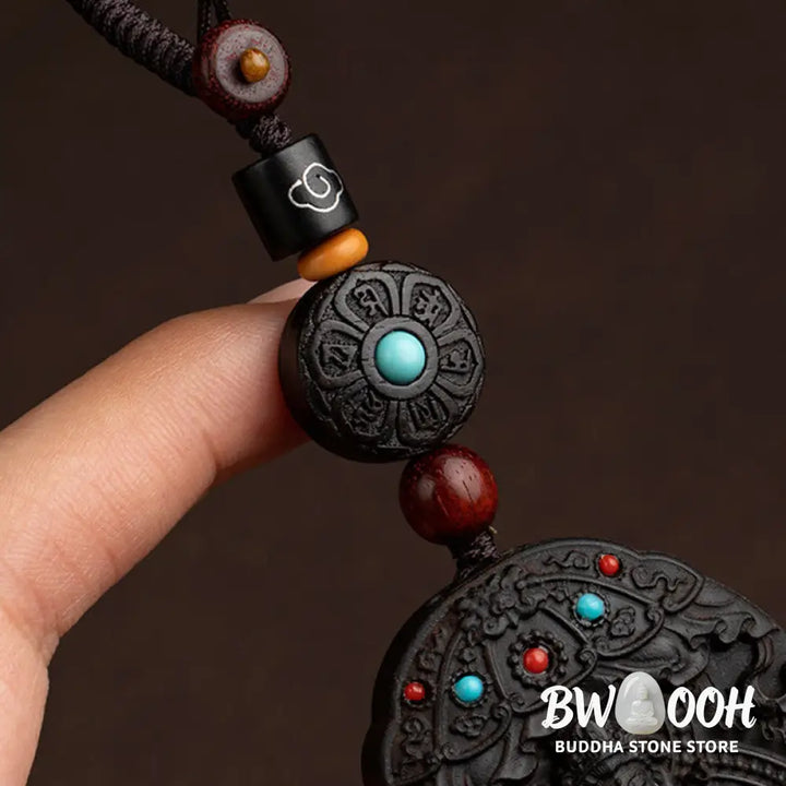 Buddha Stones Chinese Zodiac Natal Buddha Year of the Horse Om Mani Padme Hum Lotus Ebony Blessing Key Chain - Key Chain