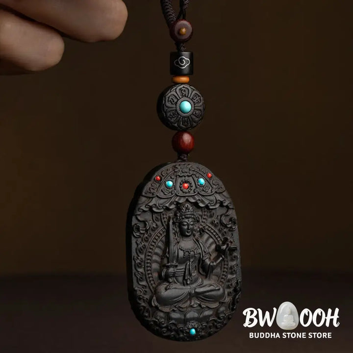 Buddha Stones Chinese Zodiac Natal Buddha Year of the Horse Om Mani Padme Hum Lotus Ebony Blessing Key Chain - Key Chain