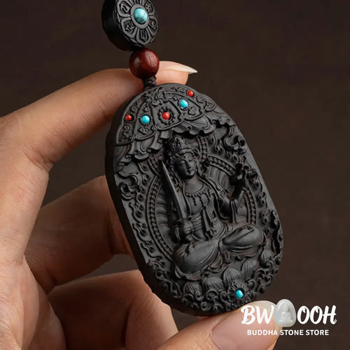 Buddha Stones Chinese Zodiac Natal Buddha Year of the Horse Om Mani Padme Hum Lotus Ebony Blessing Key Chain - Key Chain