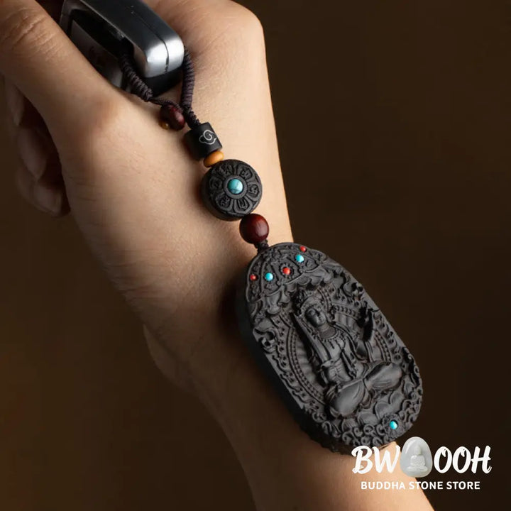 Buddha Stones Chinese Zodiac Natal Buddha Year of the Horse Om Mani Padme Hum Lotus Ebony Blessing Key Chain - Key Chain