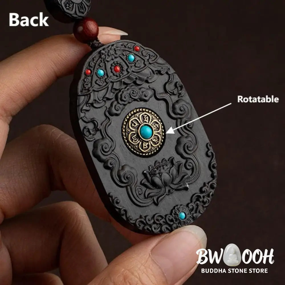 Buddha Stones Chinese Zodiac Natal Buddha Year of the Horse Om Mani Padme Hum Lotus Ebony Blessing Key Chain - Key Chain