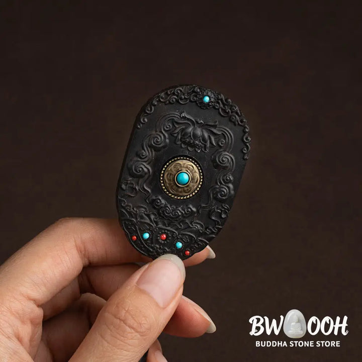 Buddha Stones Chinese Zodiac Natal Buddha Year of the Horse Om Mani Padme Hum Lotus Ebony Blessing Key Chain - Key Chain