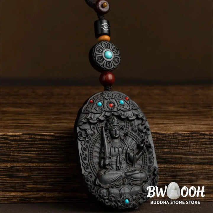 Buddha Stones Chinese Zodiac Natal Buddha Year of the Horse Om Mani Padme Hum Lotus Ebony Blessing Key Chain - Key Chain