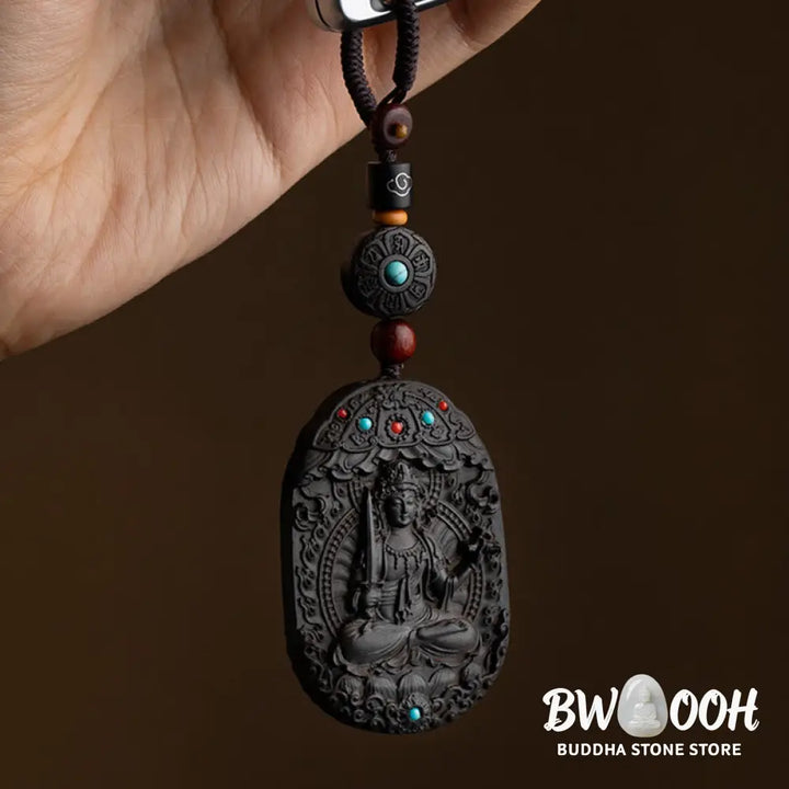 Buddha Stones Chinese Zodiac Natal Buddha Year of the Horse Om Mani Padme Hum Lotus Ebony Blessing Key Chain - Key Chain