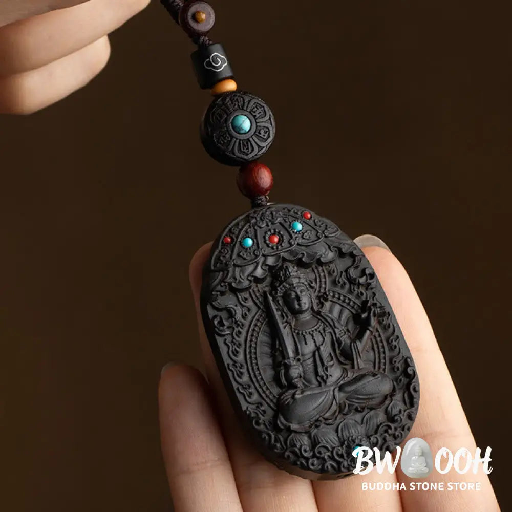 Buddha Stones Chinese Zodiac Natal Buddha Year of the Horse Om Mani Padme Hum Lotus Ebony Blessing Key Chain - Key Chain