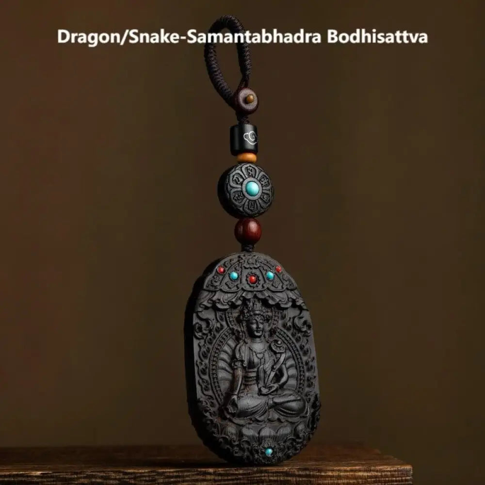 Buddha Stones Chinese Zodiac Natal Buddha Year of the Horse Om Mani Padme Hum Lotus Ebony Blessing Key Chain