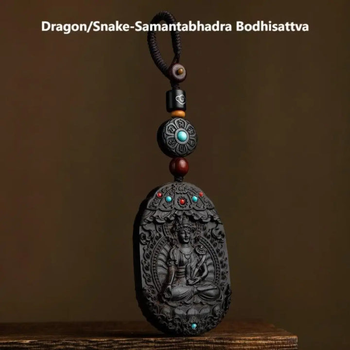 Buddha Stones Chinese Zodiac Natal Buddha Year of the Horse Om Mani Padme Hum Lotus Ebony Blessing Key Chain
