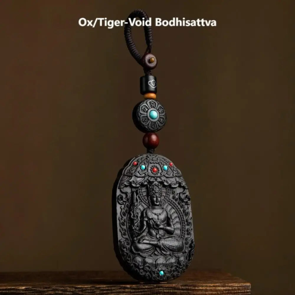 Buddha Stones Chinese Zodiac Natal Buddha Year of the Horse Om Mani Padme Hum Lotus Ebony Blessing Key Chain