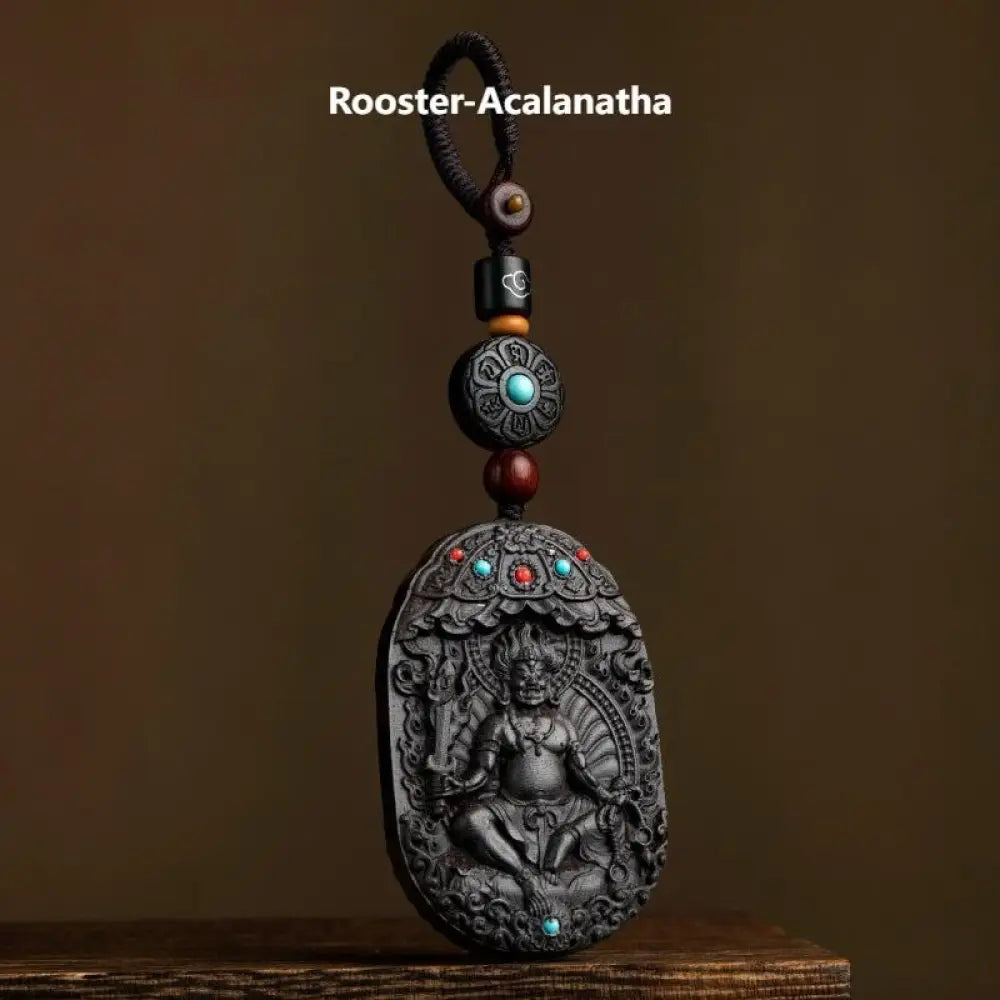 Buddha Stones Chinese Zodiac Natal Buddha Year of the Horse Om Mani Padme Hum Lotus Ebony Blessing Key Chain