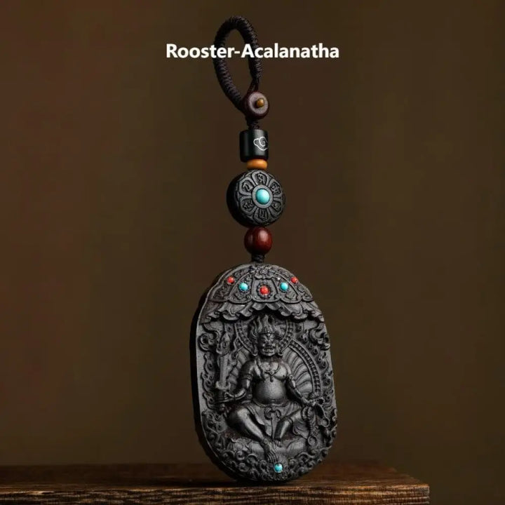 Buddha Stones Chinese Zodiac Natal Buddha Year of the Horse Om Mani Padme Hum Lotus Ebony Blessing Key Chain