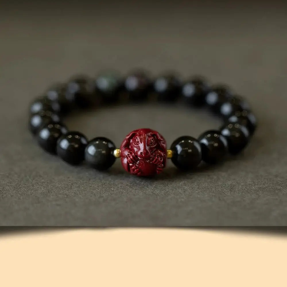 Buddha Stones Chinese Zodiac Natural Black Obsidian Cinnabar Purification Bracelet - BWOOOH - 10mm Black Obsidian