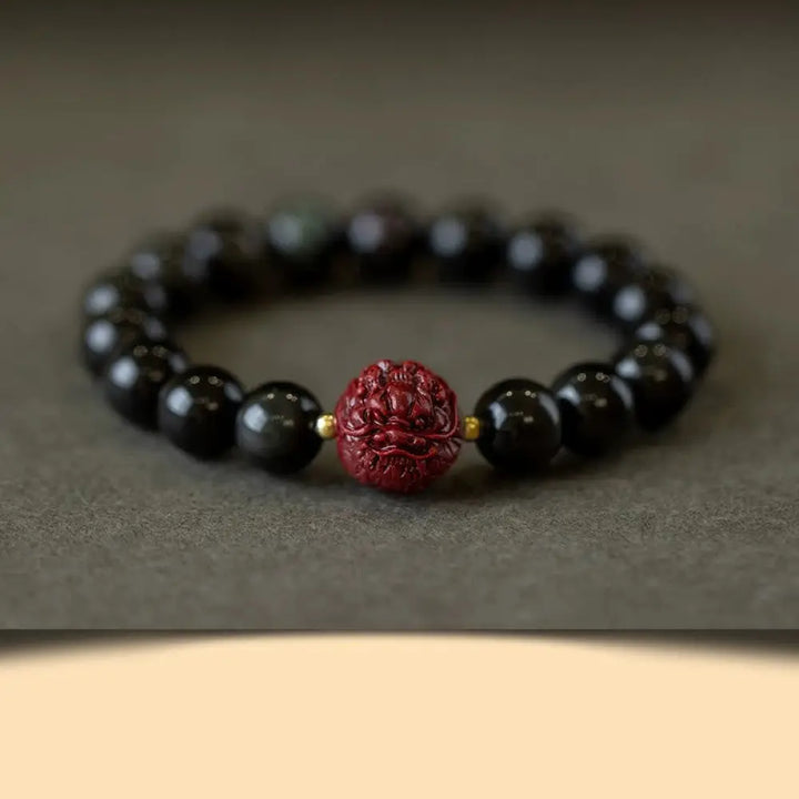 Buddha Stones Chinese Zodiac Natural Black Obsidian Cinnabar Purification Bracelet - BWOOOH - 10mm Black Obsidian