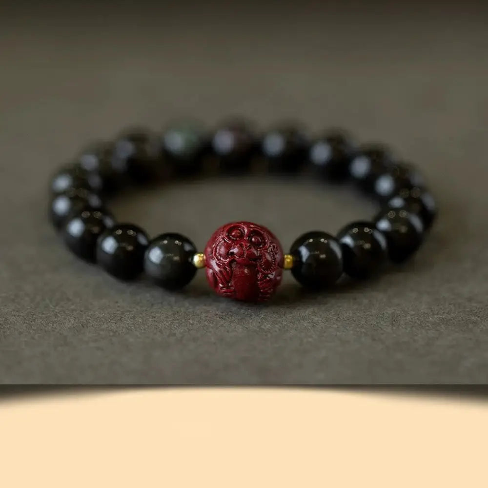 Buddha Stones Chinese Zodiac Natural Black Obsidian Cinnabar Purification Bracelet - BWOOOH - 10mm Black Obsidian