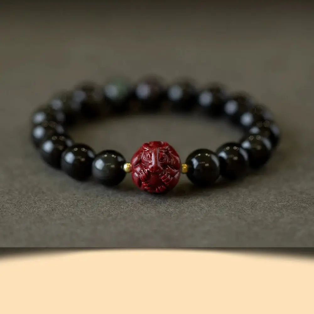 Buddha Stones Chinese Zodiac Natural Black Obsidian Cinnabar Purification Bracelet - BWOOOH - 10mm Black Obsidian