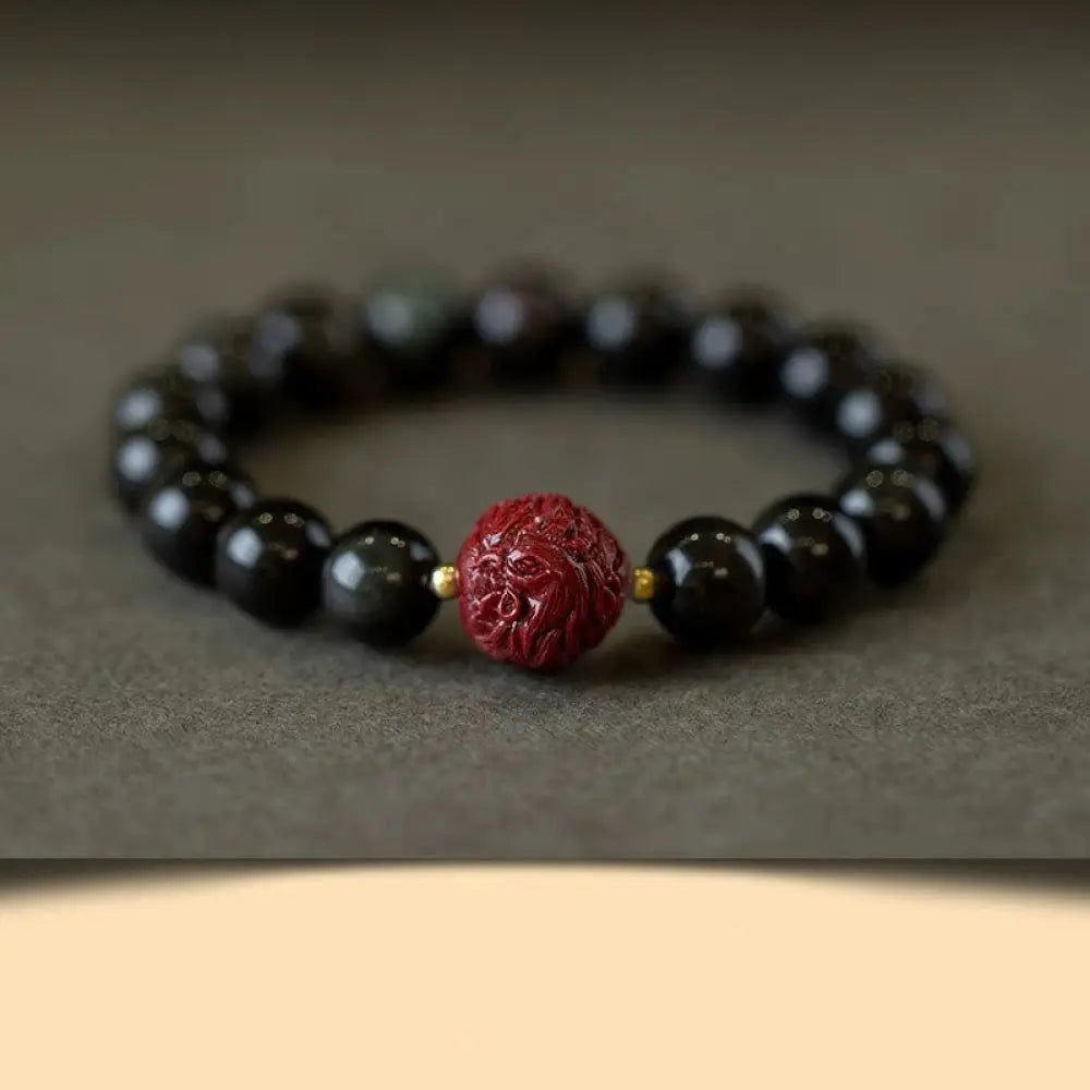 Buddha Stones Chinese Zodiac Natural Black Obsidian Cinnabar Purification Bracelet - BWOOOH - 10mm Black Obsidian
