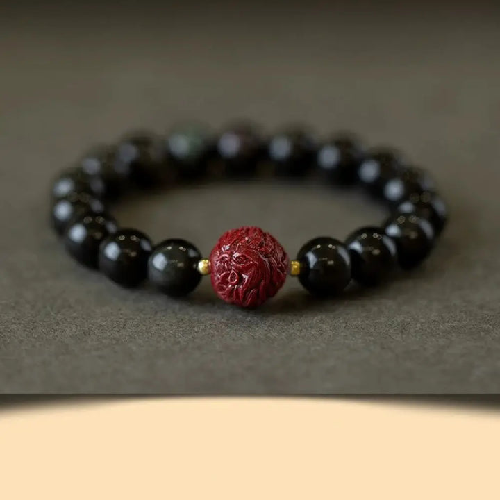 Buddha Stones Chinese Zodiac Natural Black Obsidian Cinnabar Purification Bracelet - BWOOOH - 10mm Black Obsidian