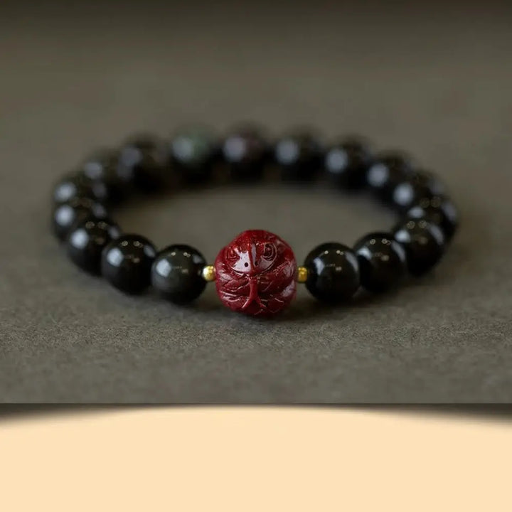 BWOOOH Chinese Zodiac Natural Black Obsidian Cinnabar Purification Bracelet - BWOOOH - 10mm Black Obsidian