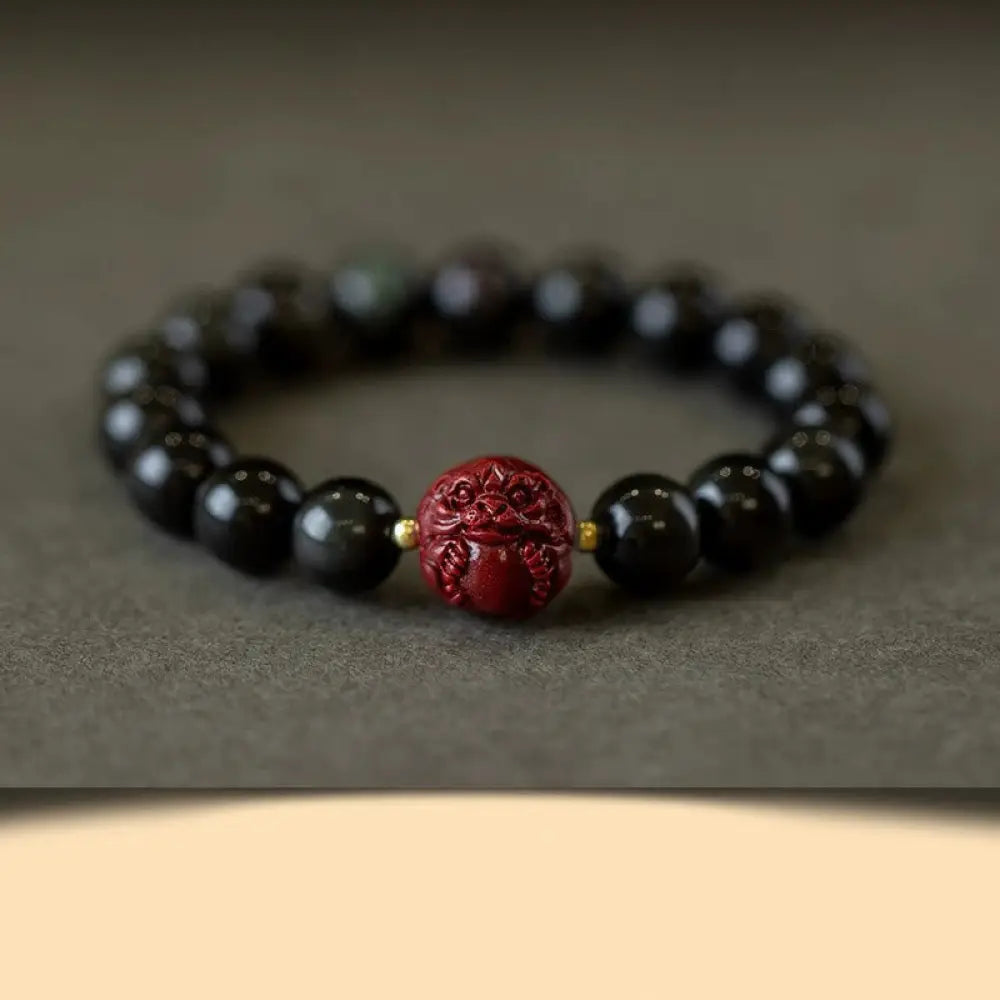 Buddha Stones Chinese Zodiac Natural Black Obsidian Cinnabar Purification Bracelet - BWOOOH - 10mm Black Obsidian