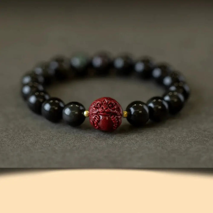 Buddha Stones Chinese Zodiac Natural Black Obsidian Cinnabar Purification Bracelet - BWOOOH - 10mm Black Obsidian
