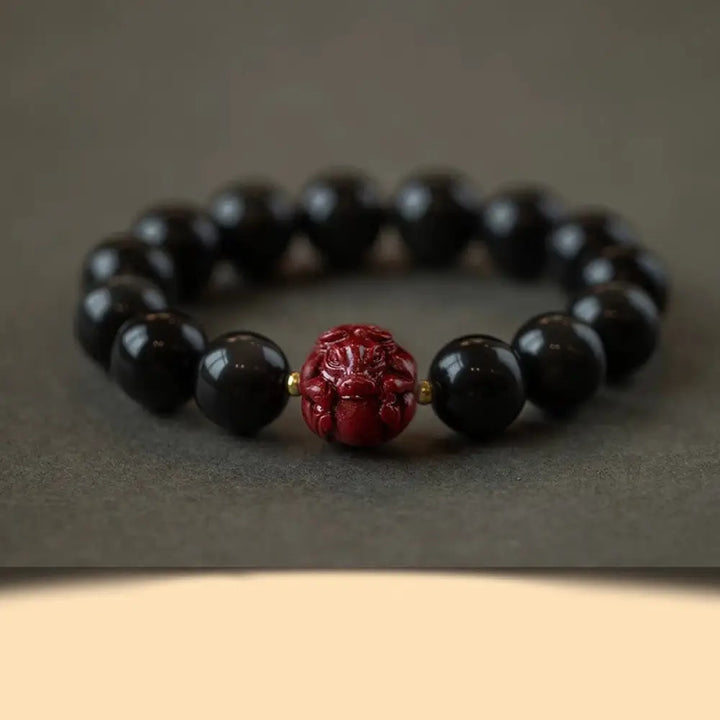 Buddha Stones Chinese Zodiac Natural Black Obsidian Cinnabar Purification Bracelet - BWOOOH - 12mm Black Obsidian