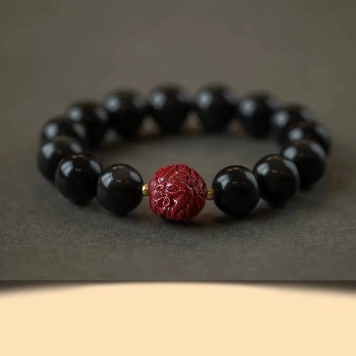 Buddha Stones Chinese Zodiac Natural Black Obsidian Cinnabar Purification Bracelet - BWOOOH - 12mm Black Obsidian