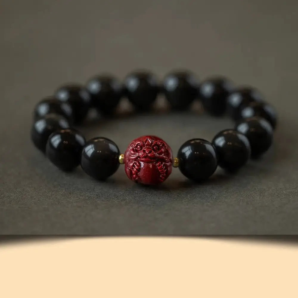 Buddha Stones Chinese Zodiac Natural Black Obsidian Cinnabar Purification Bracelet - BWOOOH - 12mm Black Obsidian