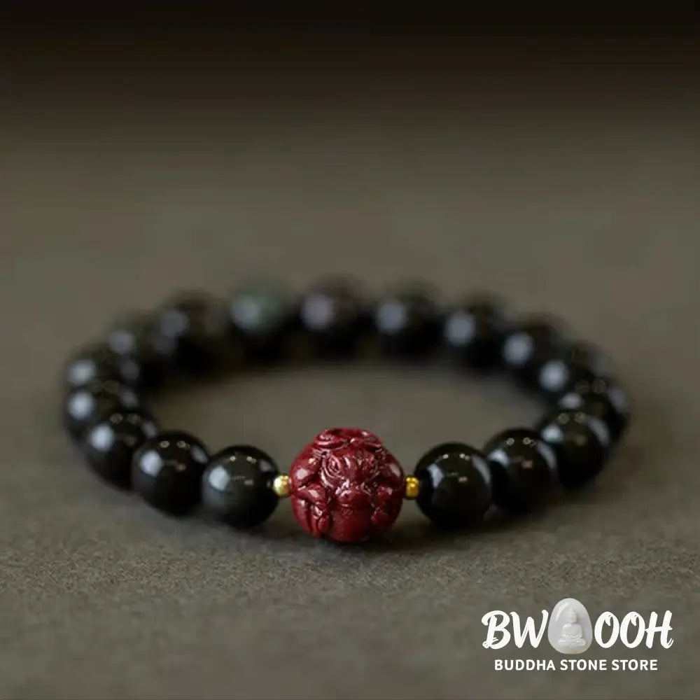 Buddha Stones Chinese Zodiac Natural Black Obsidian Cinnabar Purification Bracelet - BWOOOH - Bracelet