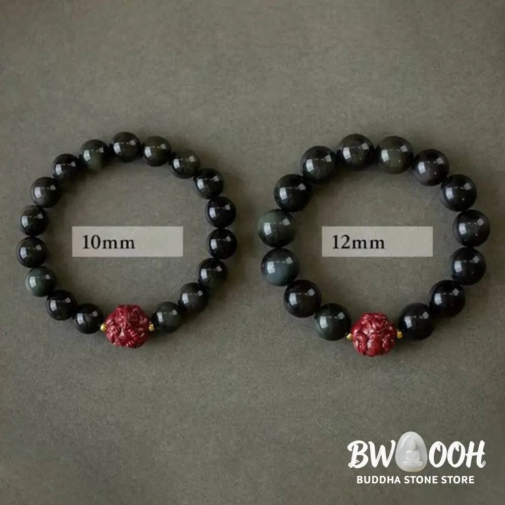 Buddha Stones Chinese Zodiac Natural Black Obsidian Cinnabar Purification Bracelet - BWOOOH - Bracelet