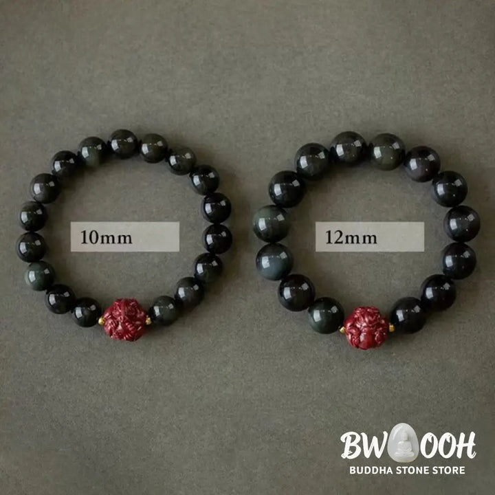 Buddha Stones Chinese Zodiac Natural Black Obsidian Cinnabar Purification Bracelet - BWOOOH - Bracelet