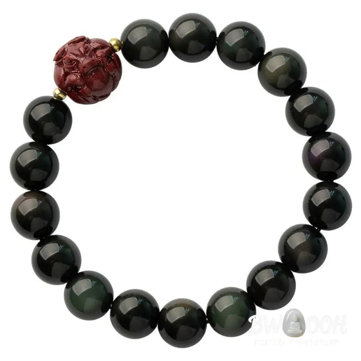 Buddha Stones Chinese Zodiac Natural Black Obsidian Cinnabar Purification Bracelet - BWOOOH - Bracelet
