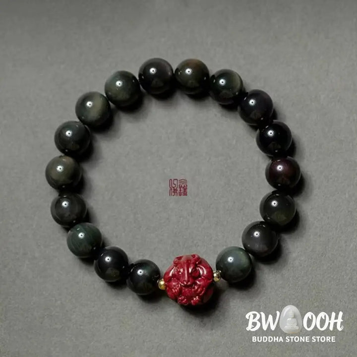 Buddha Stones Chinese Zodiac Natural Black Obsidian Cinnabar Purification Bracelet - BWOOOH - Bracelet