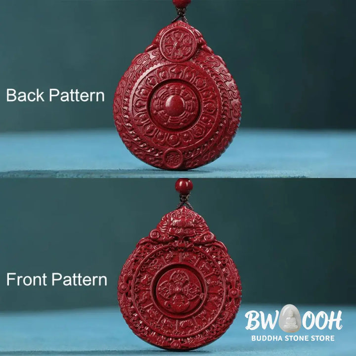 Buddha Stones Chinese Zodiac Natural Cinnabar Bagua Amulet Keep Away Evil Spirits Necklace Pendant - BWOOOH