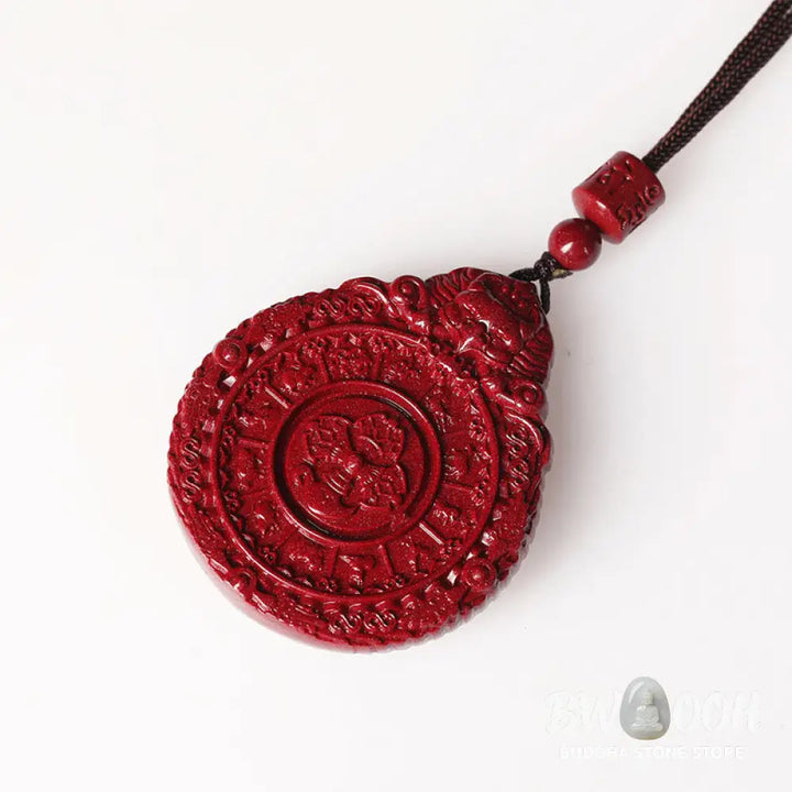 Buddha Stones Chinese Zodiac Natural Cinnabar Bagua Amulet Keep Away Evil Spirits Necklace Pendant - BWOOOH