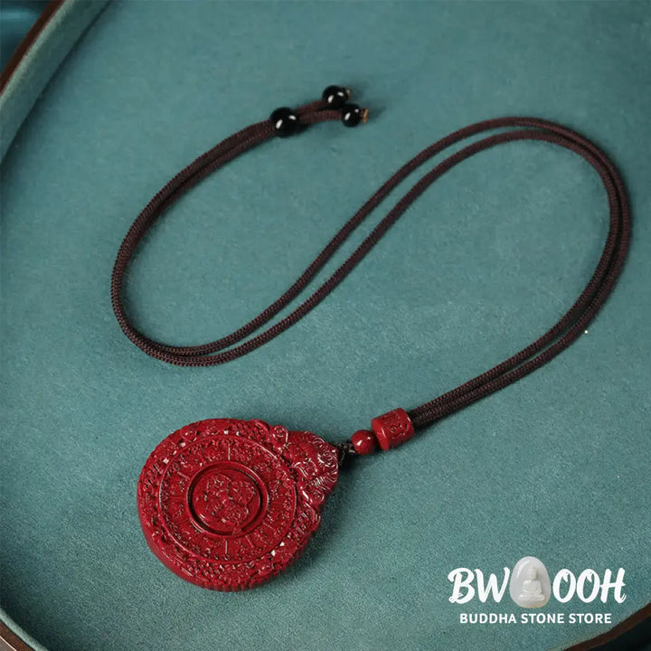 Buddha Stones Chinese Zodiac Natural Cinnabar Bagua Amulet Keep Away Evil Spirits Necklace Pendant - BWOOOH