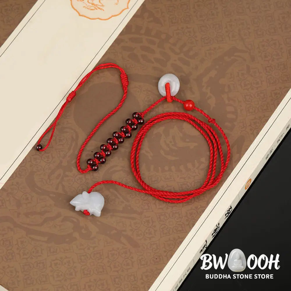 Buddha Stones Chinese Zodiac Natural Garnet Peace Buckle Blessing Red String Belly Chain - Belly Chain