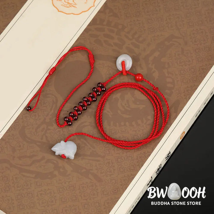 Buddha Stones Chinese Zodiac Natural Garnet Peace Buckle Blessing Red String Belly Chain - Belly Chain