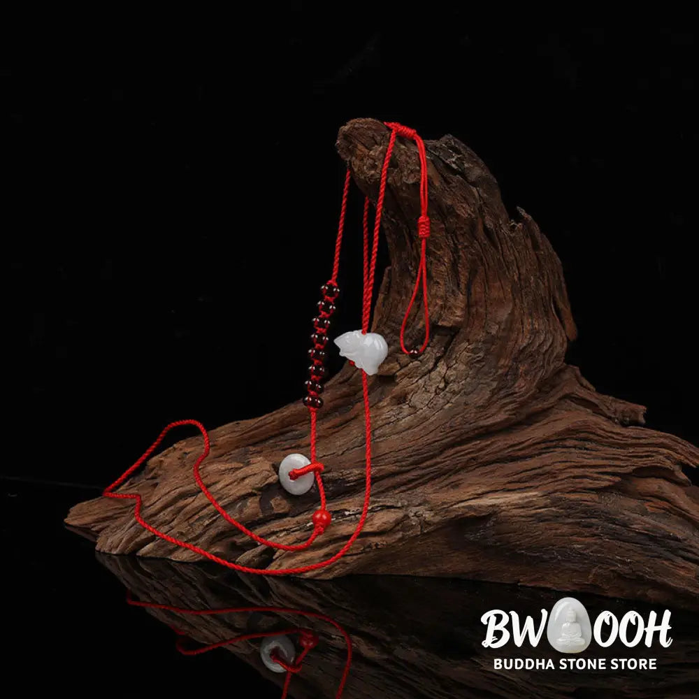 Buddha Stones Chinese Zodiac Natural Garnet Peace Buckle Blessing Red String Belly Chain - Belly Chain