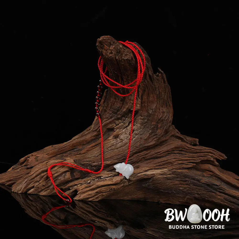 Buddha Stones Chinese Zodiac Natural Garnet Peace Buckle Blessing Red String Belly Chain - Belly Chain