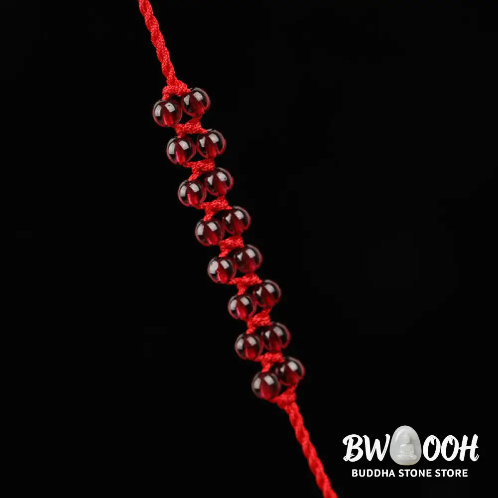 Buddha Stones Chinese Zodiac Natural Garnet Peace Buckle Blessing Red String Belly Chain - Belly Chain