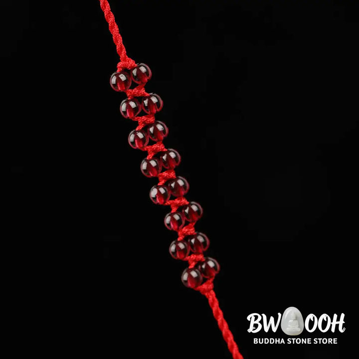 Buddha Stones Chinese Zodiac Natural Garnet Peace Buckle Blessing Red String Belly Chain - Belly Chain