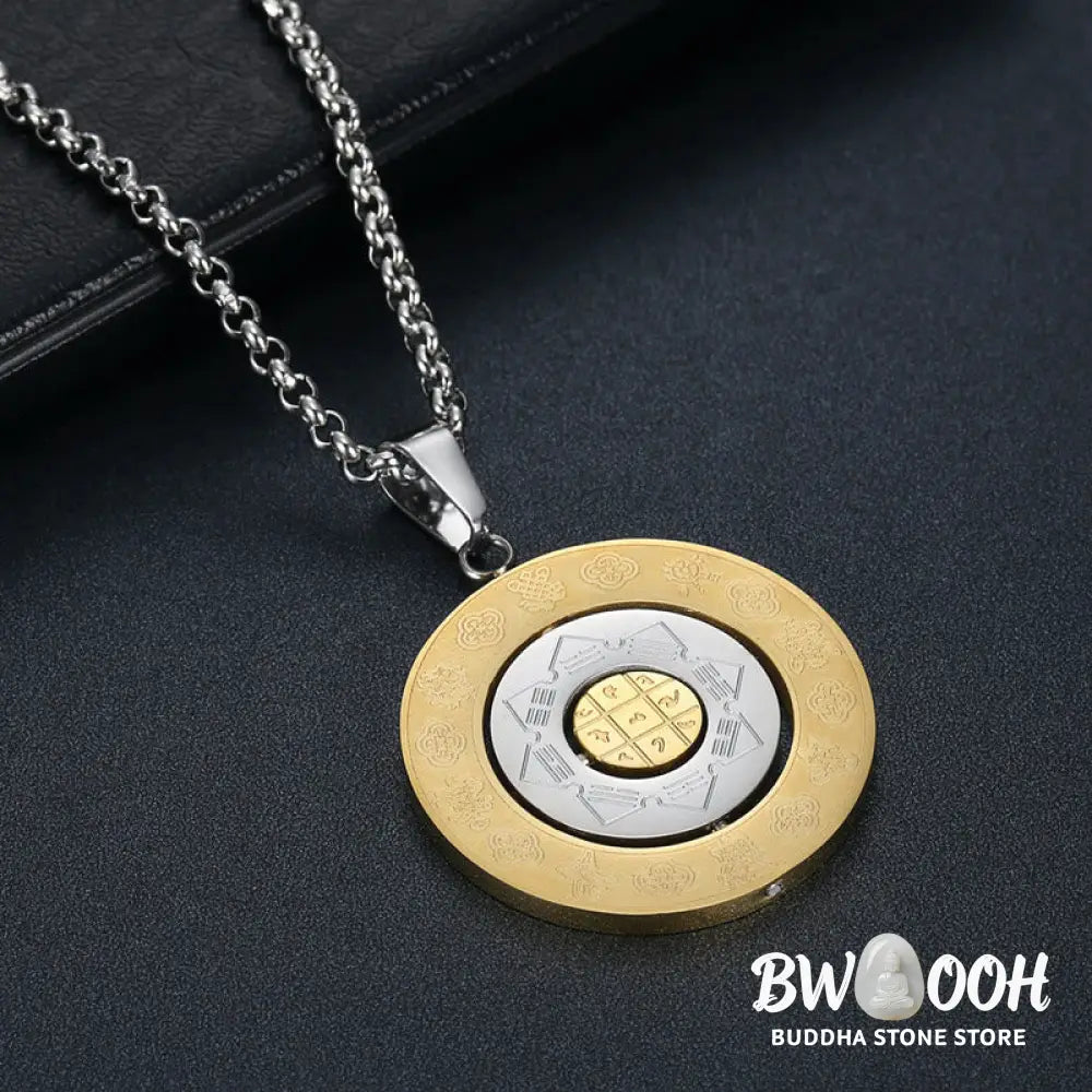 Buddha Stones Chinese Zodiac Nine Palaces Eight Diagrams Bagua Amulet Harmony Necklace Rotatable Pendant - BWOOOH