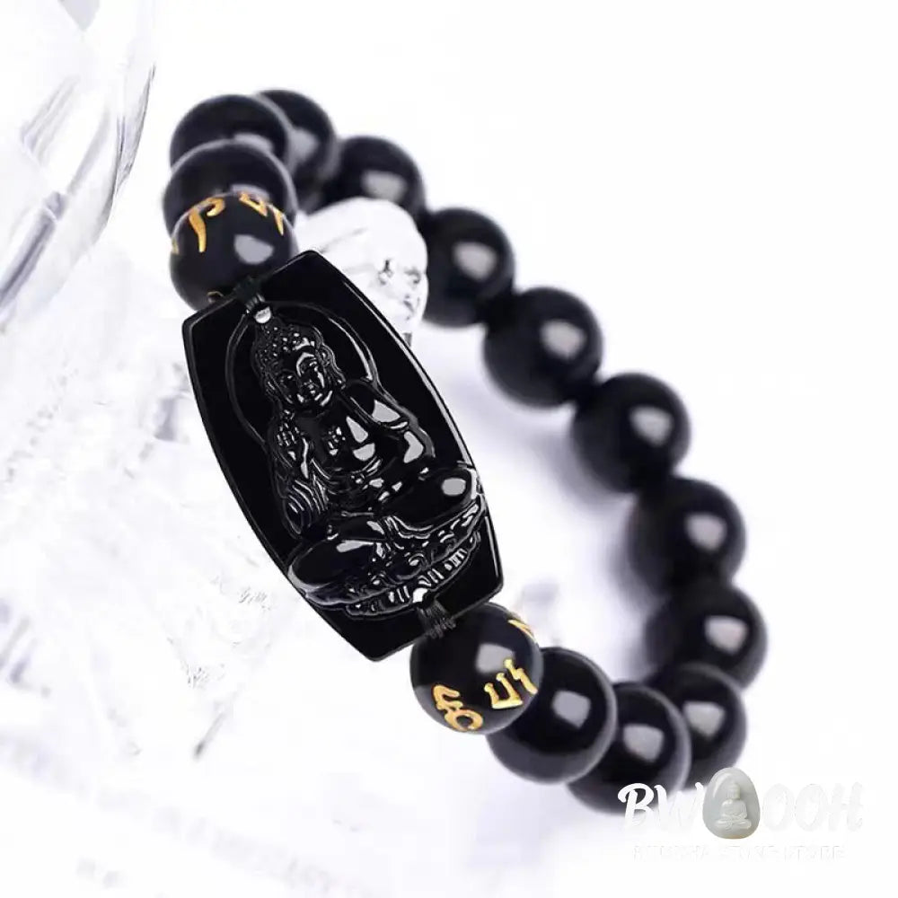 Buddha Stones Chinese Zodiac Obsidian Protection Bracelet - Bracelet