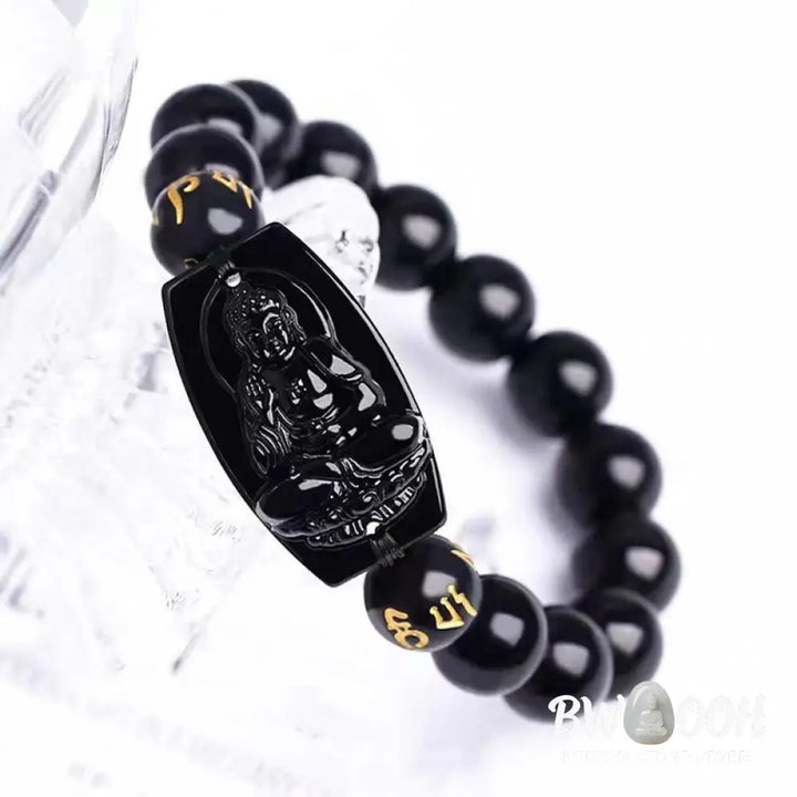 Buddha Stones Chinese Zodiac Obsidian Protection Bracelet - Bracelet