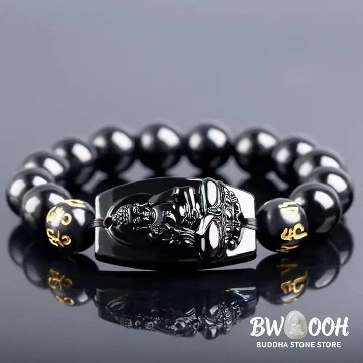 Buddha Stones Chinese Zodiac Obsidian Protection Bracelet - Bracelet