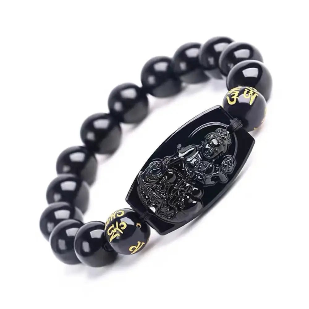 Buddha Stones Chinese Zodiac Obsidian Protection Bracelet - Dragon &amp; Snake-12mm - Bracelet