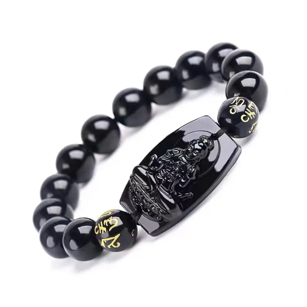 Buddha Stones Chinese Zodiac Obsidian Protection Bracelet - Goat &amp; Monkey-12mm - Bracelet