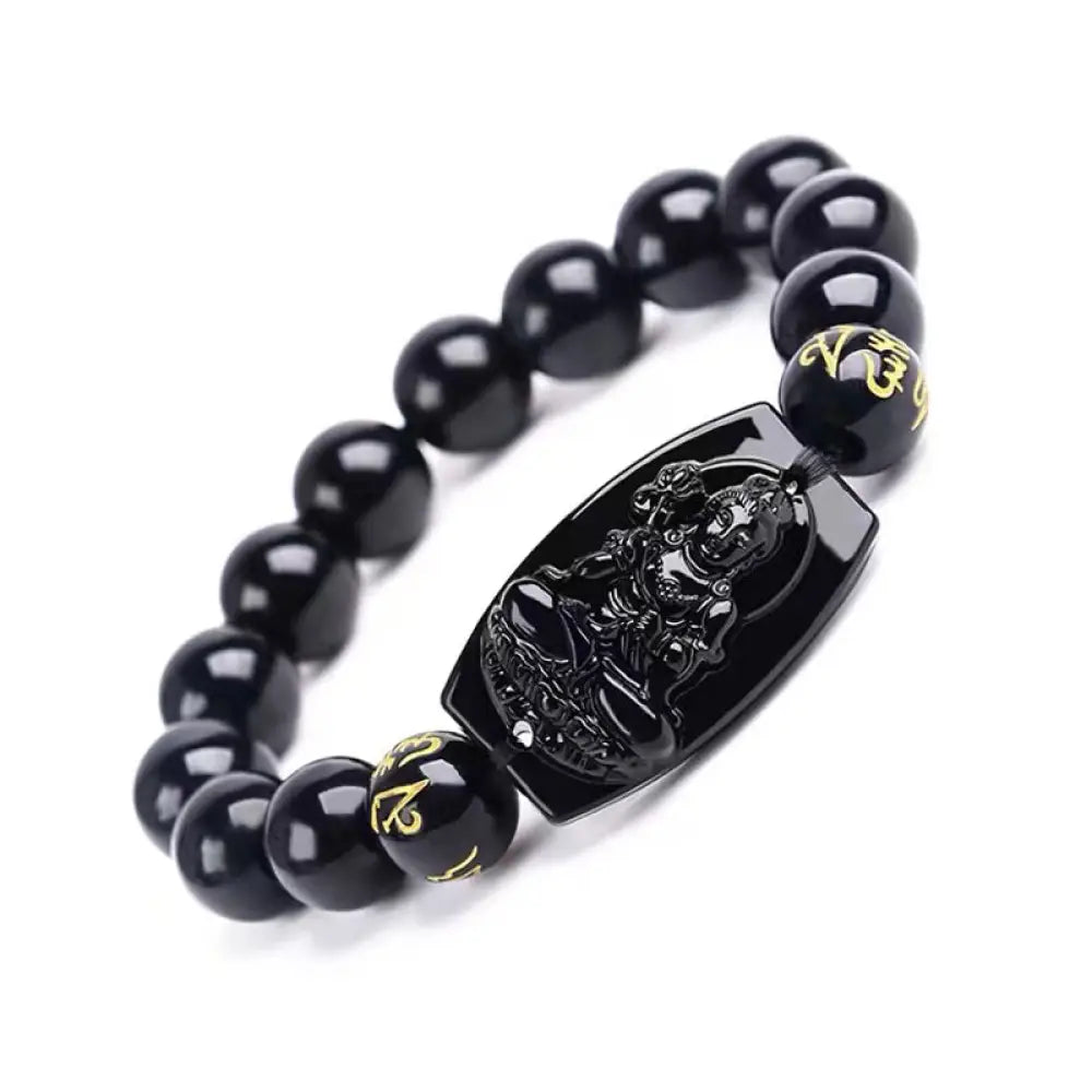 Buddha Stones Chinese Zodiac Obsidian Protection Bracelet - Horse-12mm - Bracelet