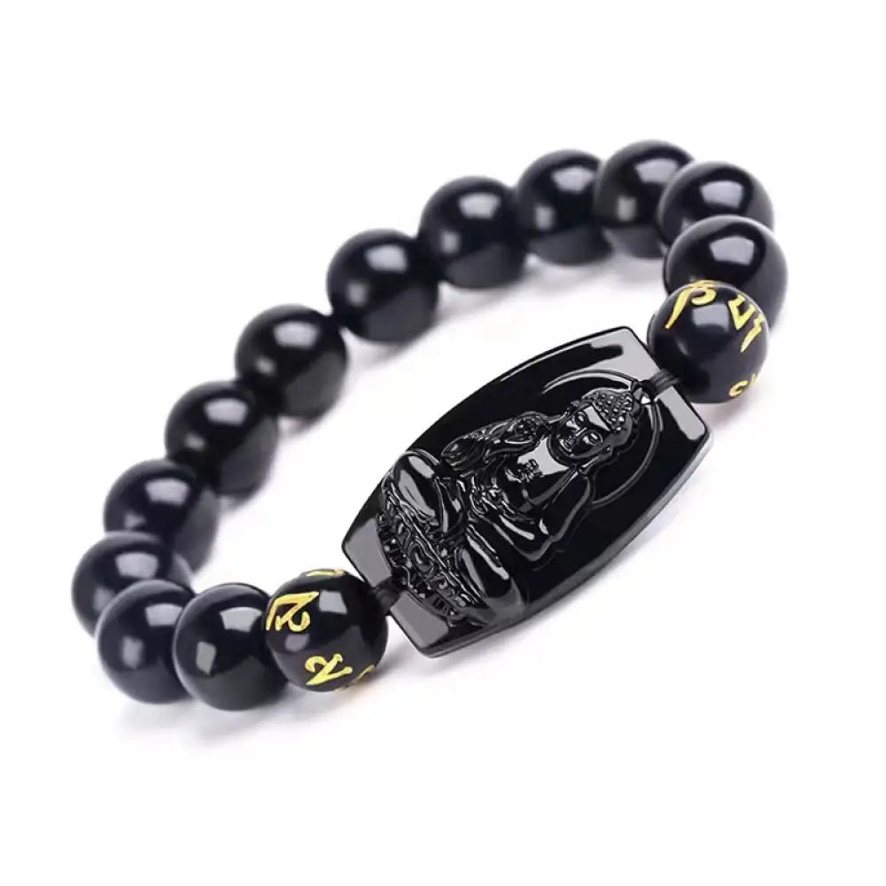 Buddha Stones Chinese Zodiac Obsidian Protection Bracelet - Pig &amp; Dog-12mm - Bracelet