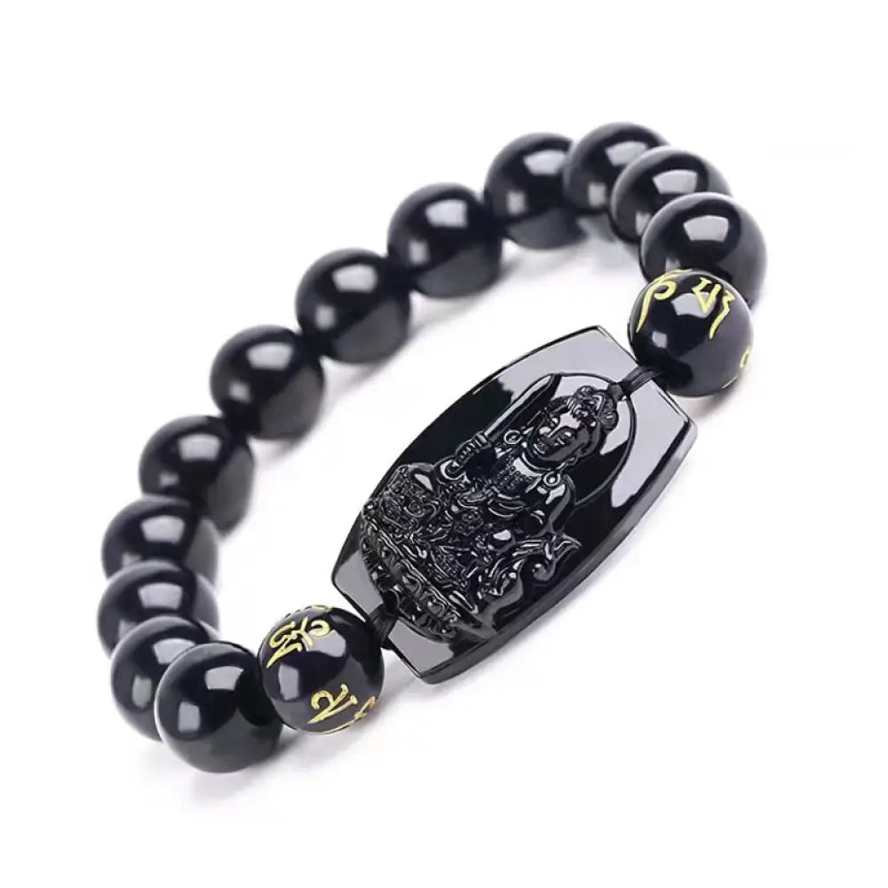 Buddha Stones Chinese Zodiac Obsidian Protection Bracelet - Rabbit-12mm - Bracelet