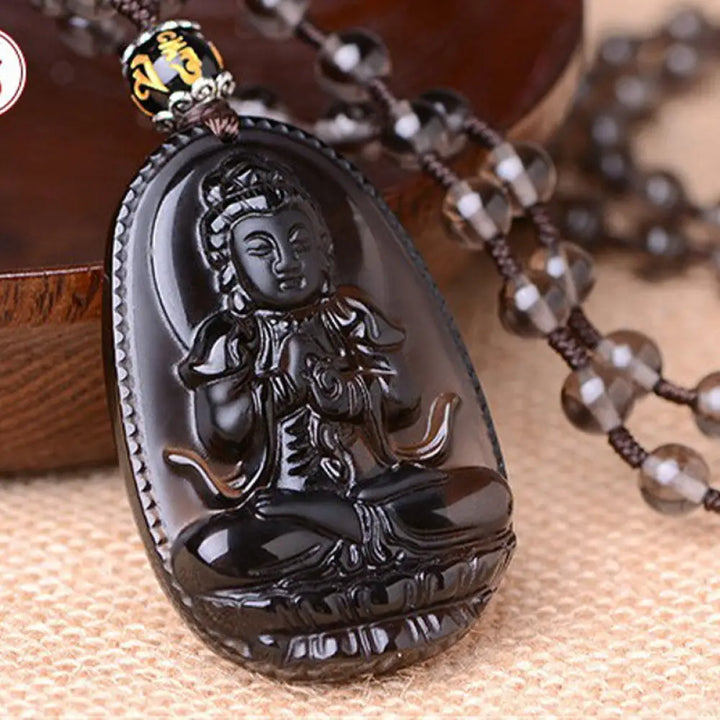 BWOOOH Chinese zodiac black obsidian protection necklace pendant on elastic 65cm cord